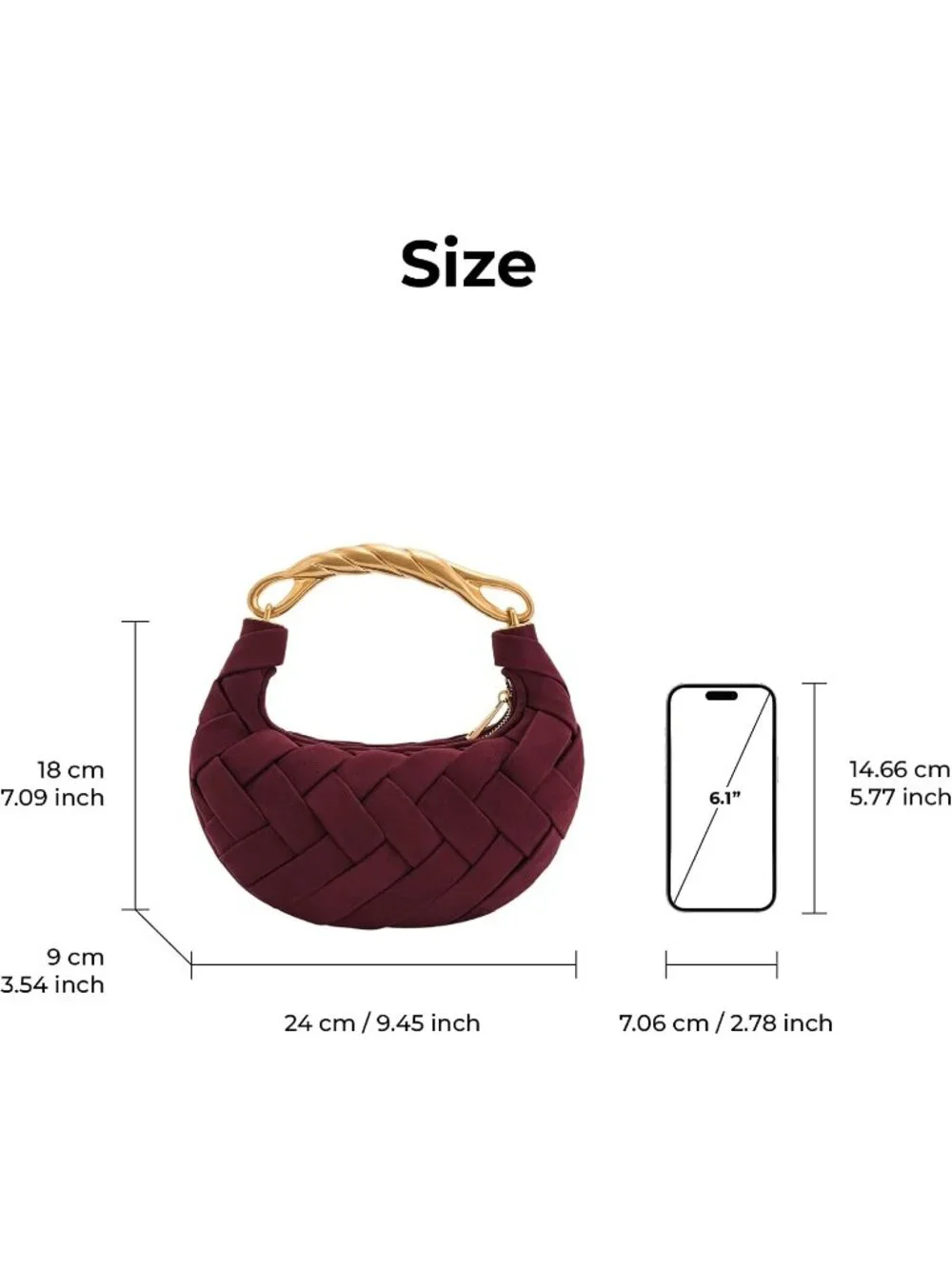 👜Women's Claret Orla Woven Top Zipper Handle Bag Gold Twist Handle Purse